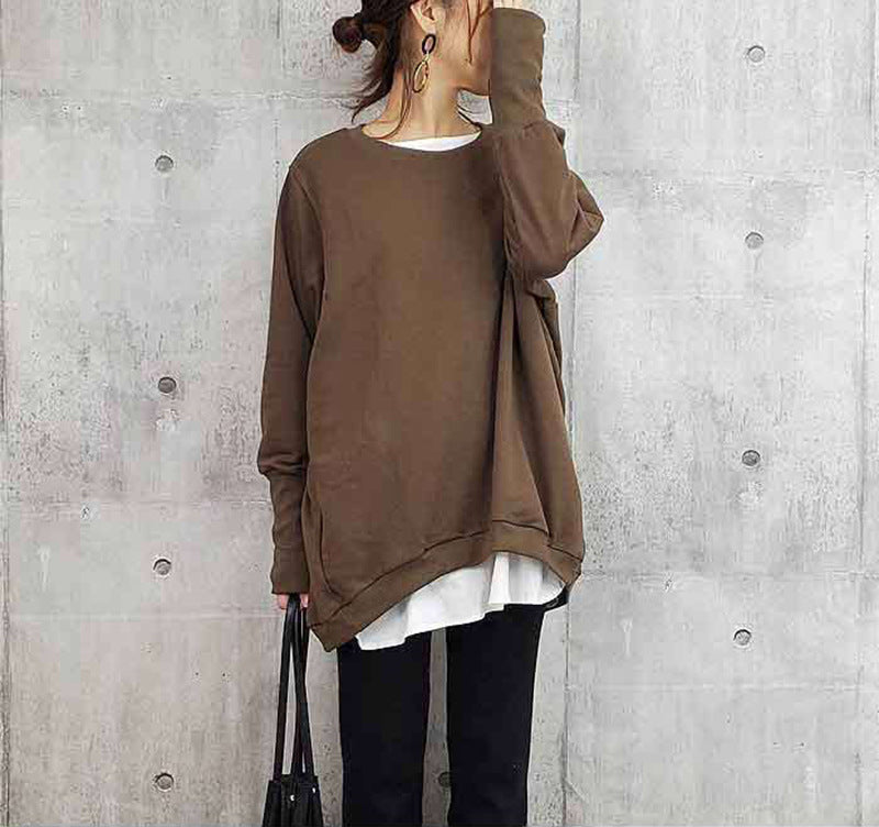 Cozy Oversized Cotton Pullover Women's Solid Color Sweater