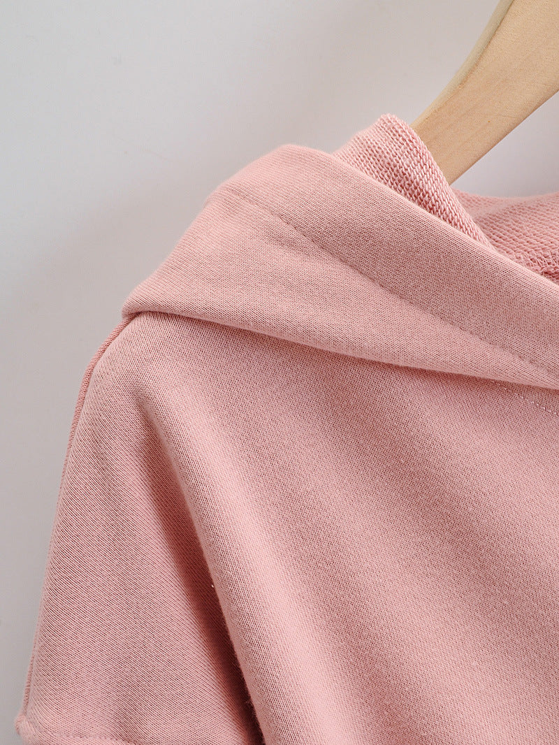 European And American Slim Fitting Navel Solid Hooded Sweater