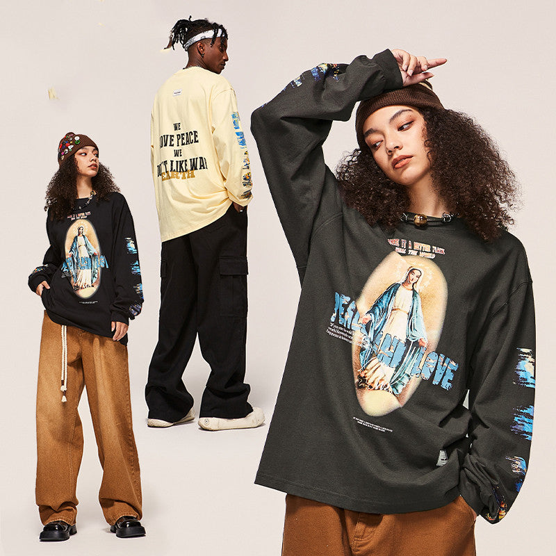 High Street Vintage Print Design Spring New Round Neck Sweater