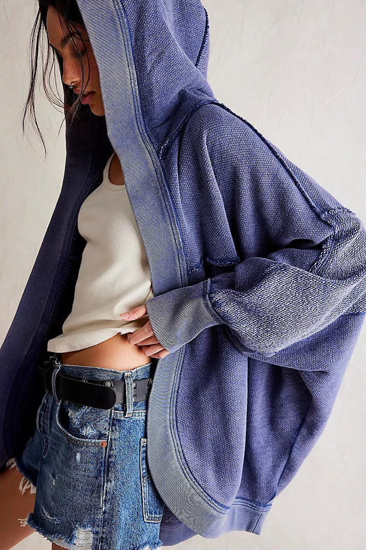 Retro Sport Hooded Cardigan Cotton Zip Sweatshirt