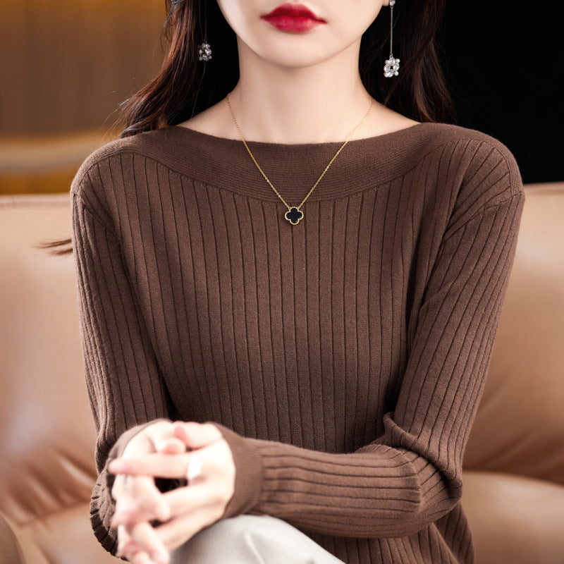 Women's Off-neck Knitted Bottoming Shirt Autumn and Winter New