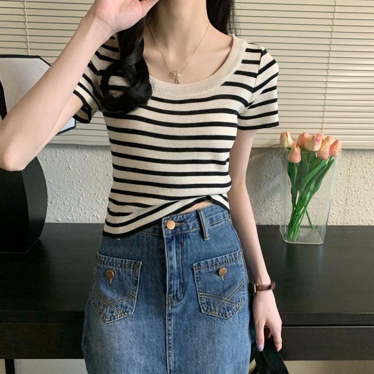 Casual Slim-Fit Striped Short-Sleeve Tee