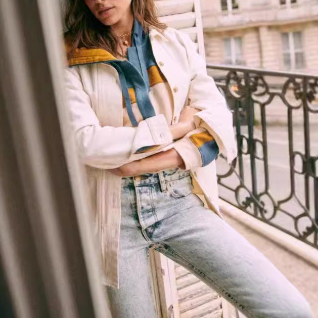 Chic Contrast Stitching Casual Hooded Terry Sweatshirt