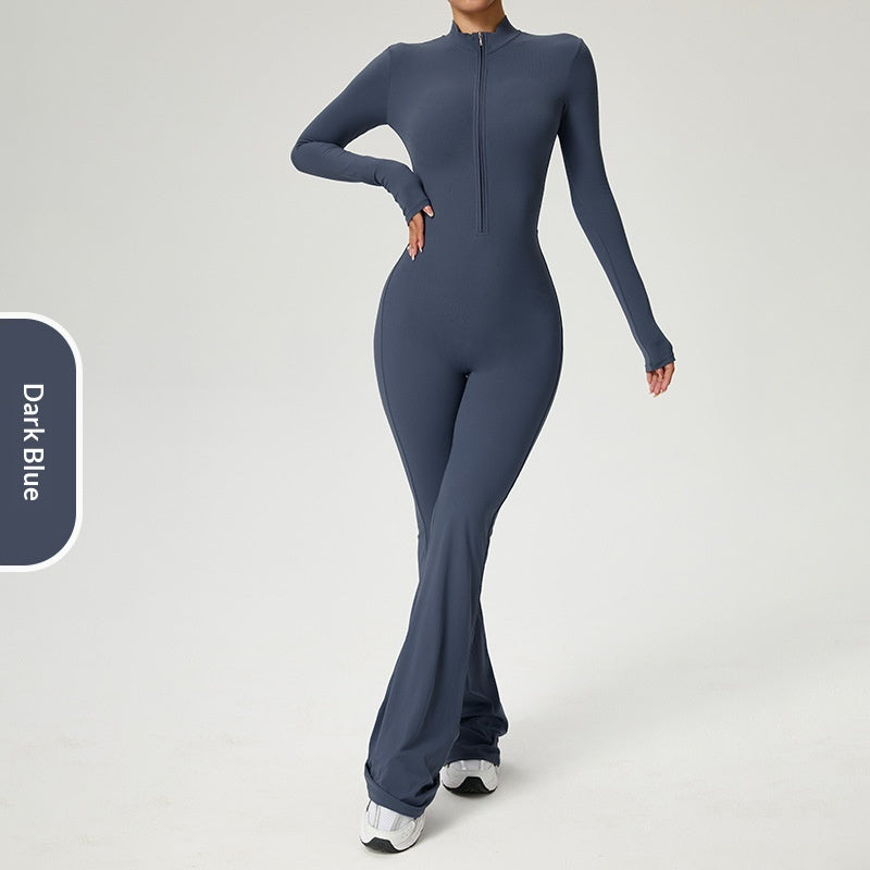 Zip-Up Long-Sleeve Fitness Workout Yoga Bodysuit