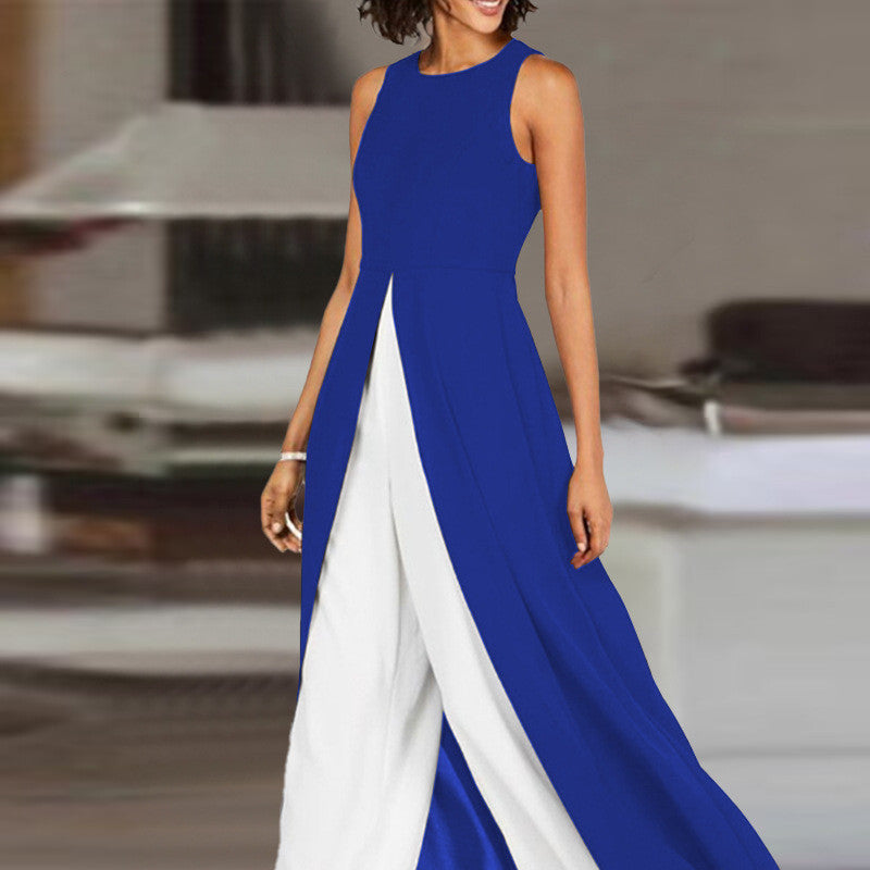 Chic Color-Block Sleeveless Round Neck Jumpsuit