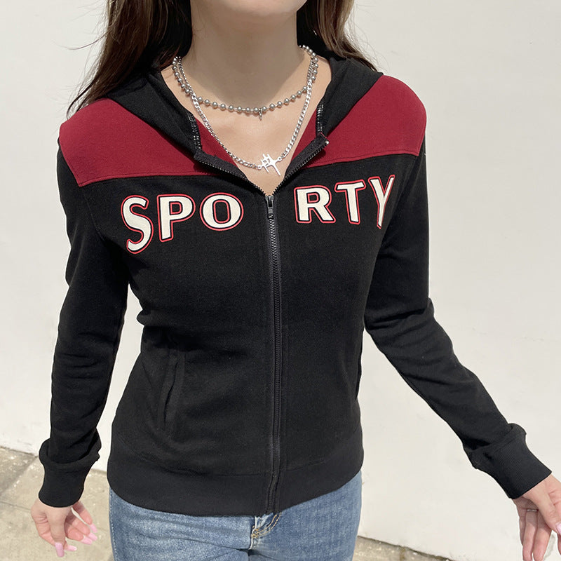 Streetwear Letter Print Slim Fit Sports Jacket