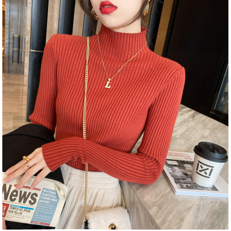 Half Turtleneck Knitted Sweater Women's Bottoming Shirt Women's Autumn and Winter