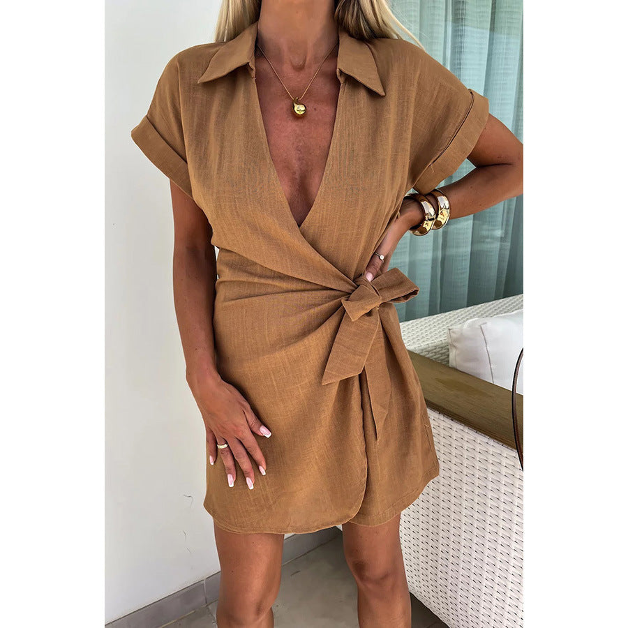 Casual Lace-Up Vacation Romper