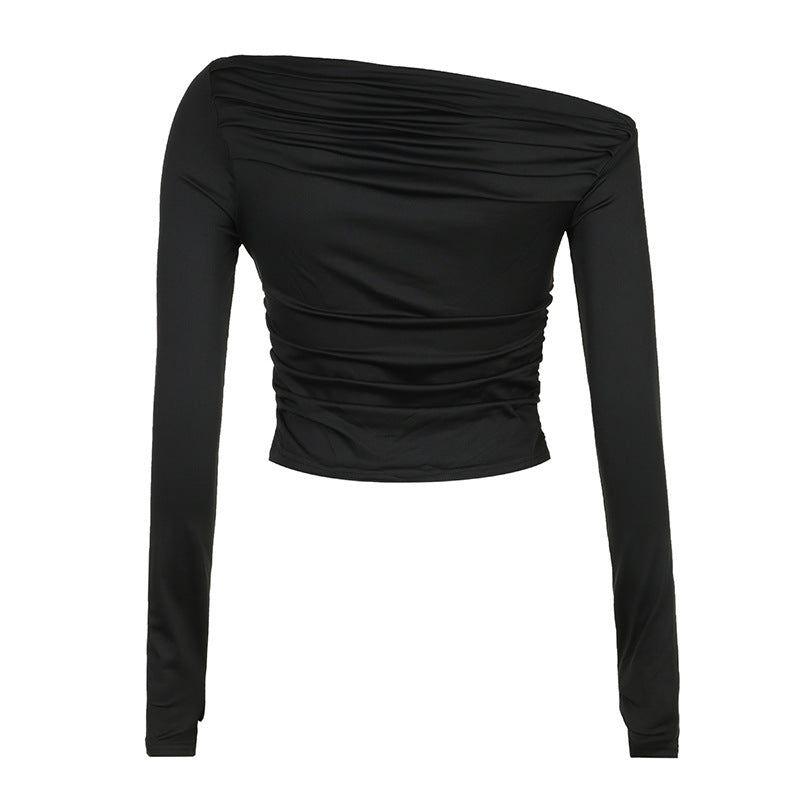 Chic Cold-Shoulder Pleated Slim Fit Top