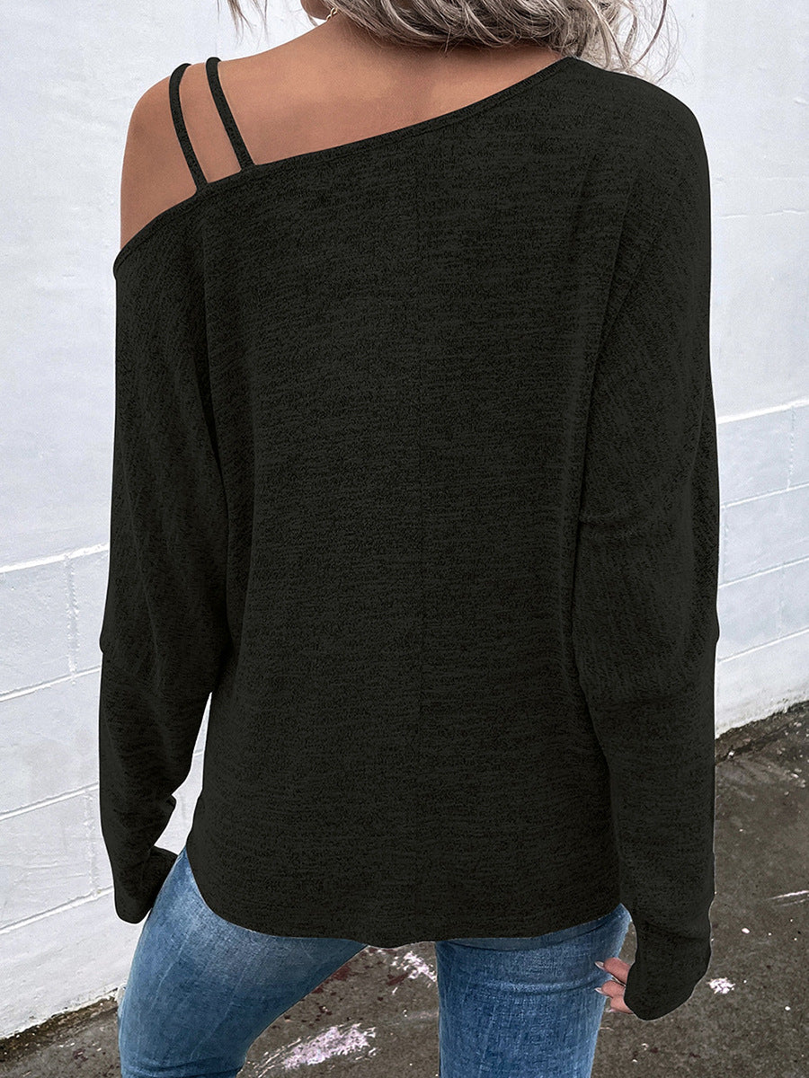Off-the-Shoulder Lace-Up Slim Fit Sweatshirt