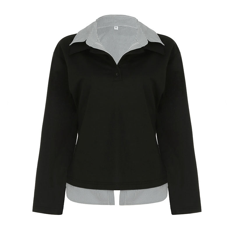 Chic Contrast Stitching False Two-Piece Sweater