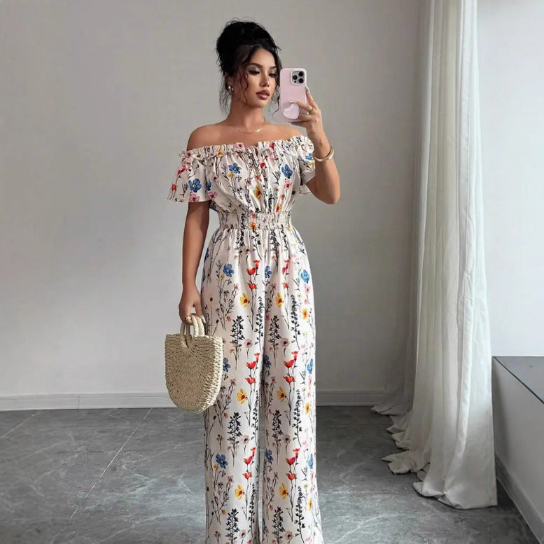 Floral Print V-Neck Sleeveless Loose Jumpsuit