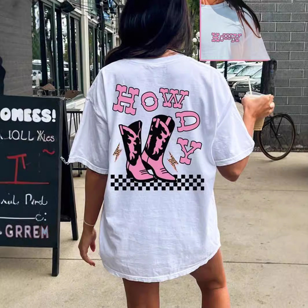 Loose-Fit Geometric Print Crew‑Neck T‑Shirt – Short Sleeves