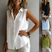 Women's Solid Color Casual Lapel Sleeveless Shirt
