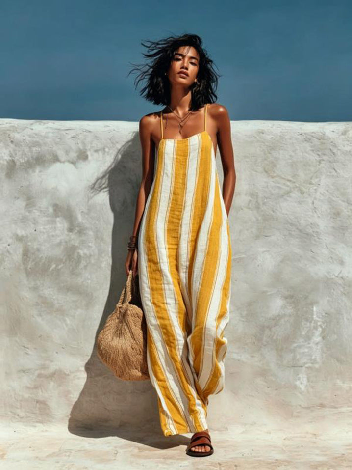 Elegant Casual Striped Sleeveless Strap Jumpsuit