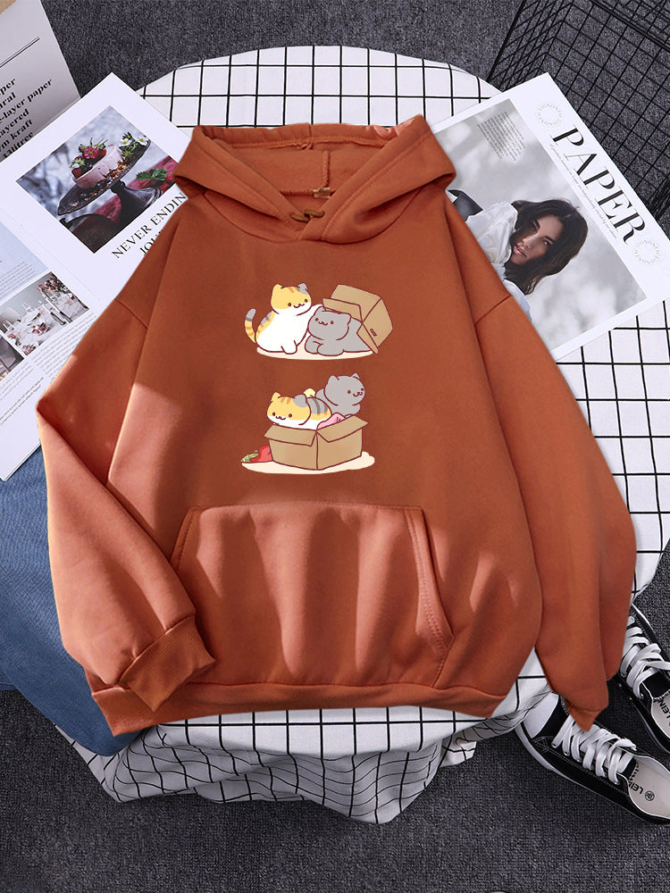 Cute Cat Hide & Seek Graphic Hoodie for Women