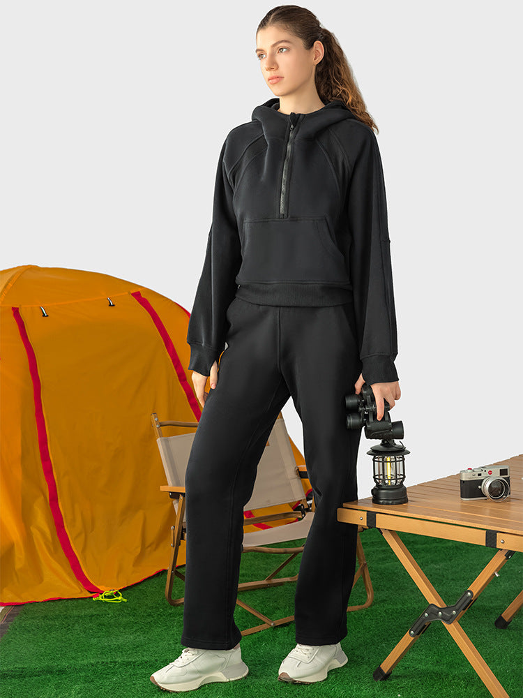 Autumn And Winter Hoodie Half Zipper Sweater Women's Short Casual Loose All-Match Sports Top