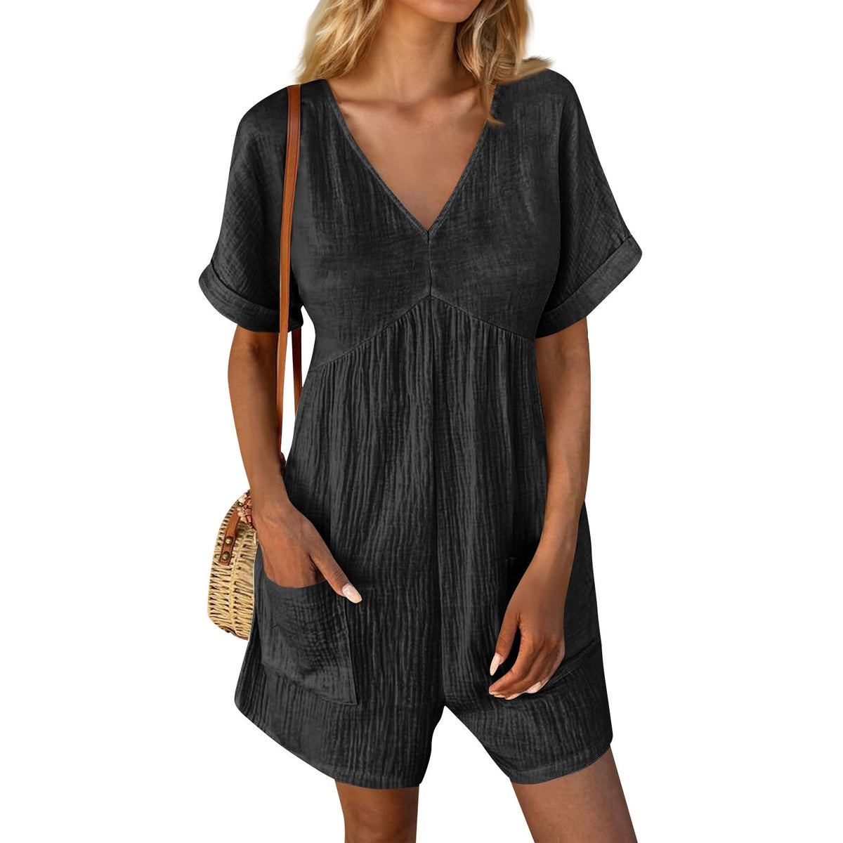 V-Neck Batwing Sleeve Pocket Jumpsuit