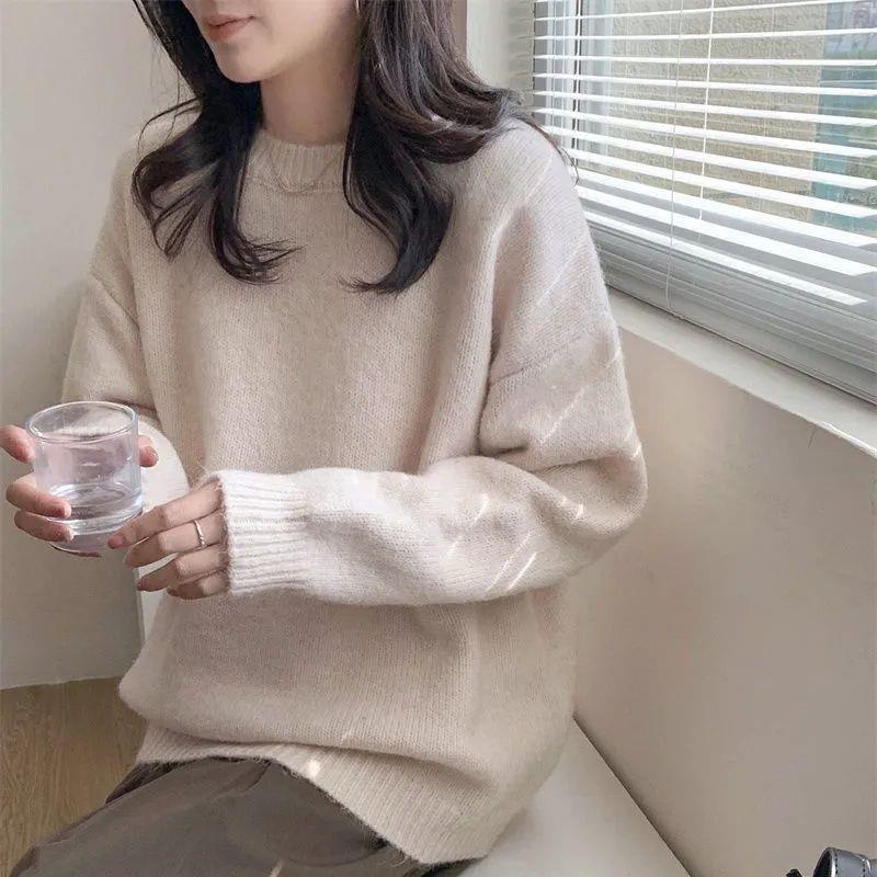 Thickened Loose-fitting Crew-neck Laid-back Style Sweater for Women