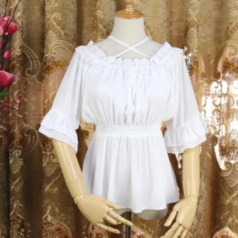 Chiffon Halter Top with Lantern Sleeves – Flowy, Elegant Long‑Sleeve