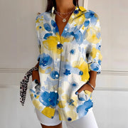 Womens Vibrant Colorful Floral-patterned Long-sleeve Shirt