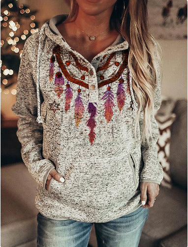Cozy Gray Printed Women's Autumn & Winter Sweater