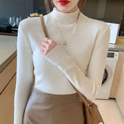 Womens Solid-color Casual Mock-neck Sweater