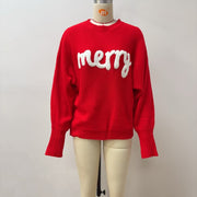 Round Neck Pullover Letter Loose Christmas Sweater, Comfortable Pullover Knit Sweater