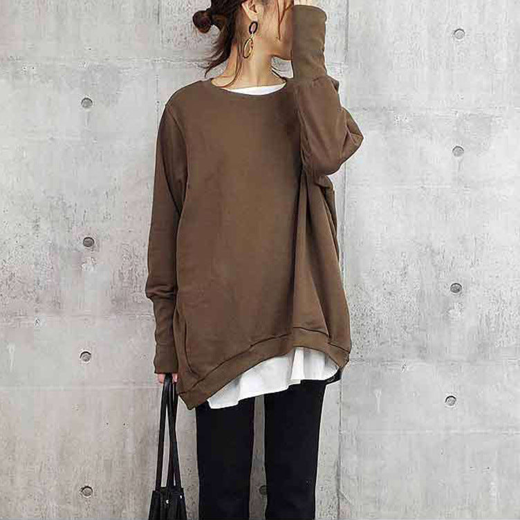Cozy Oversized Cotton Pullover Women's Solid Color Sweater