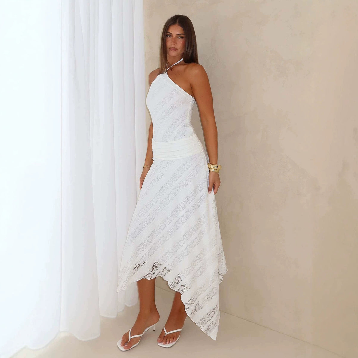 Fitted-waist Asymmetrical Hemline Resort Dress