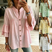Womens Solid-color Casual Comfortable Cotton Mid-length Blouse