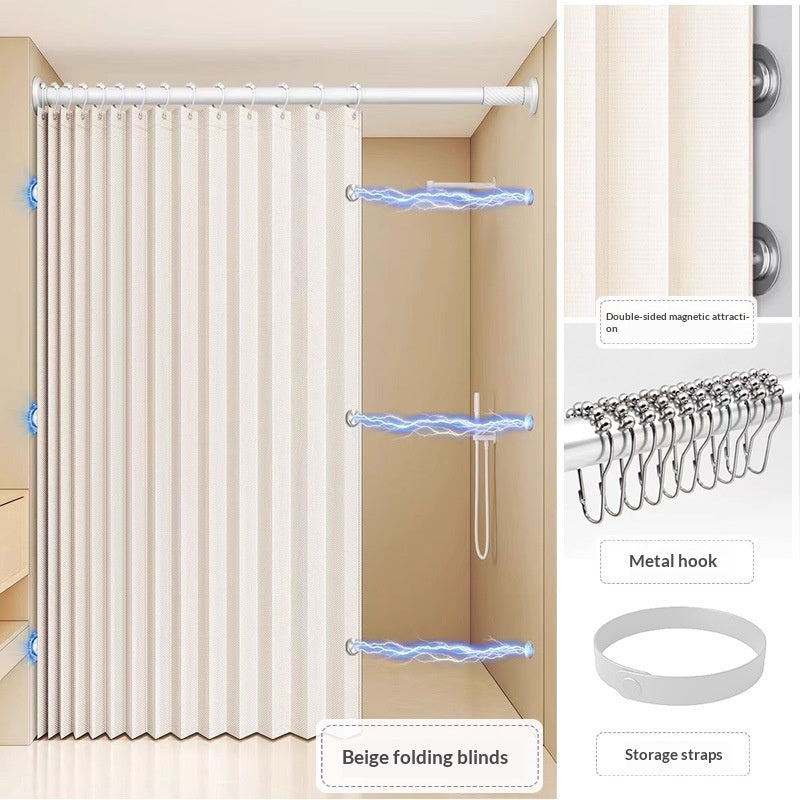 Folding Magnetic Shower Curtain Waterproof and Mildew-resistant Laminated with a Linen-look Finish