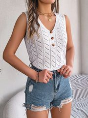 V-Neck Sleeveless Knit Vacation Top – Light, Breathable & Chic