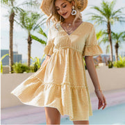 V-neck Lace-up Loose-fitting Fashionable Dress
