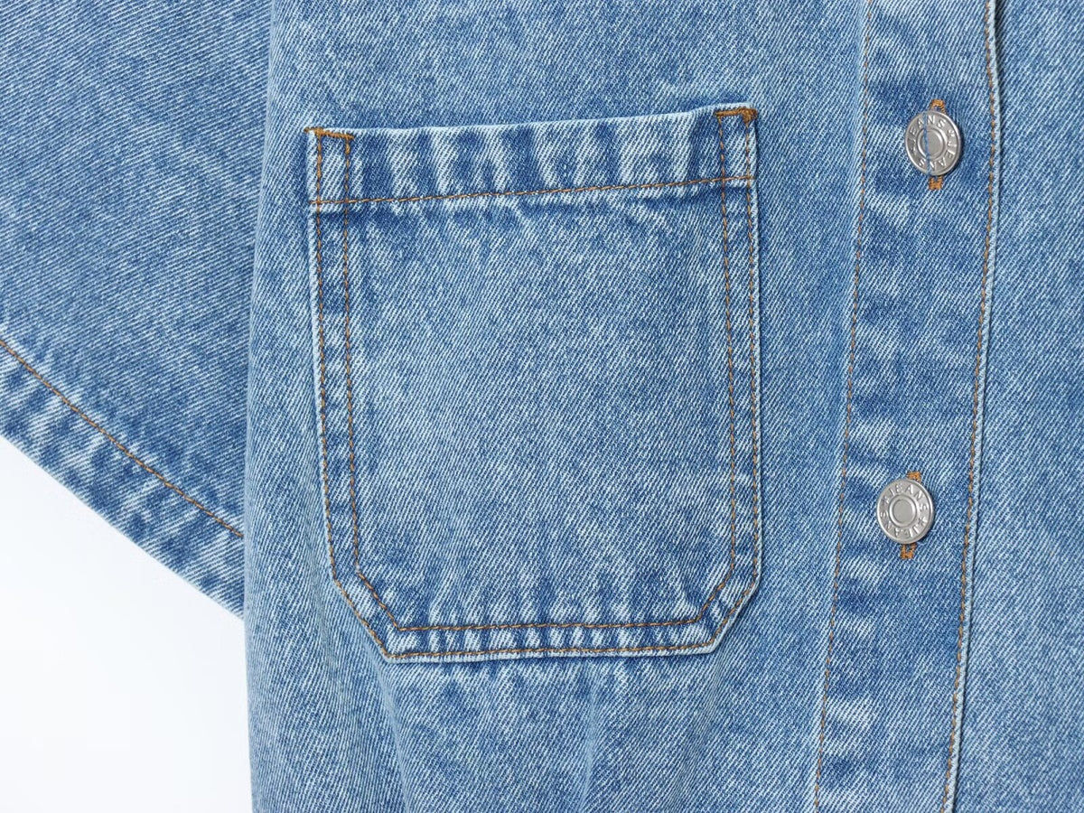 Denim Short Sleeve Jumpsuit Youth Streetwear Romper