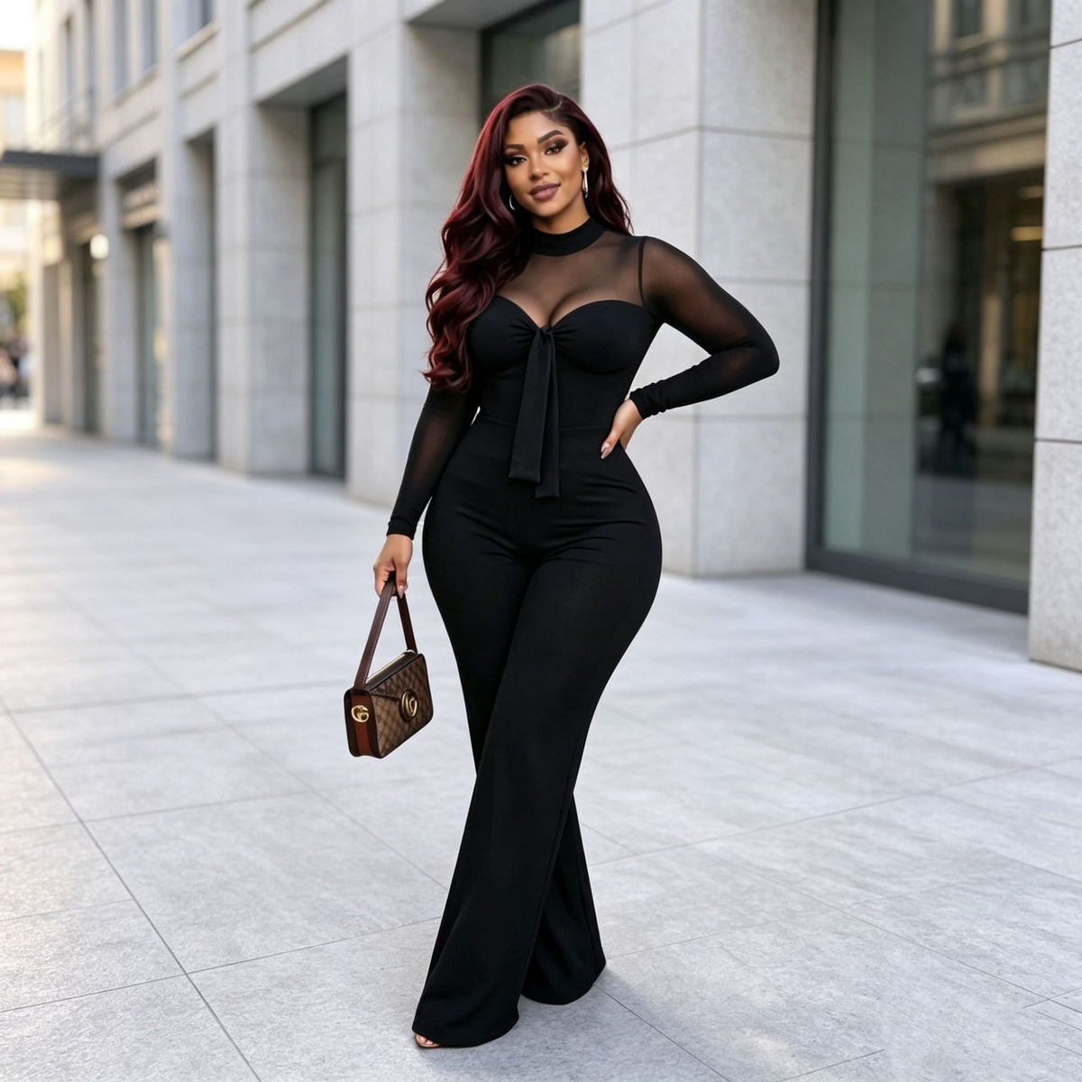 Women's Stretchy Mesh Patchwork Commuter Jumpsuit