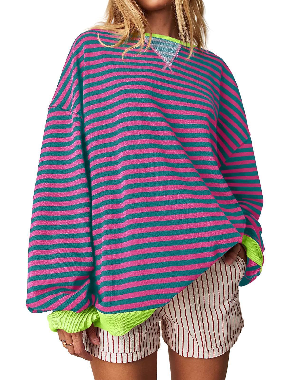 Women's Striped Color-Block Embroidered Pullover Sweater