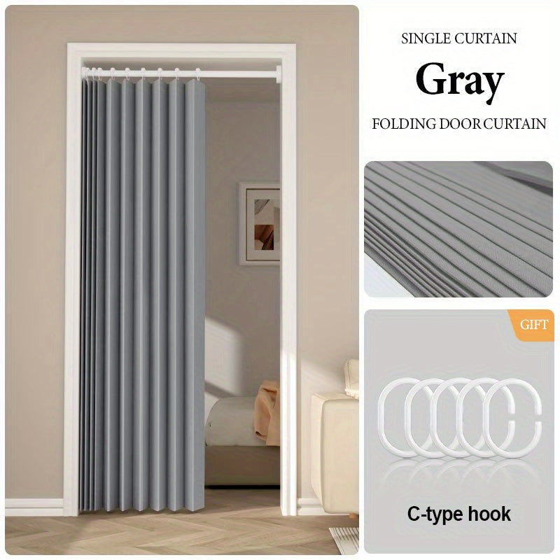 [Modern Accordion Door Curtain] 1pc Modern Minimalist Accordion Door Curtain | Foldable Windproof Partition with Hooks & Storage Straps, Polyester Decor for Living Room, Bedroom, Kitchen - Multiple…