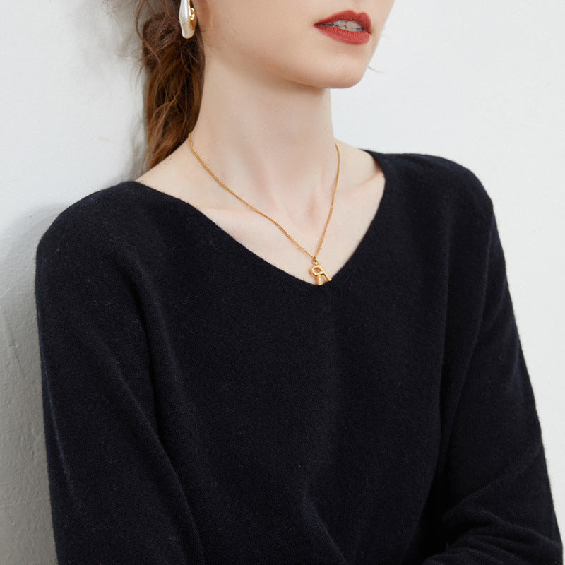Pure Wool V-Neck Long-Sleeve Sweater for Women