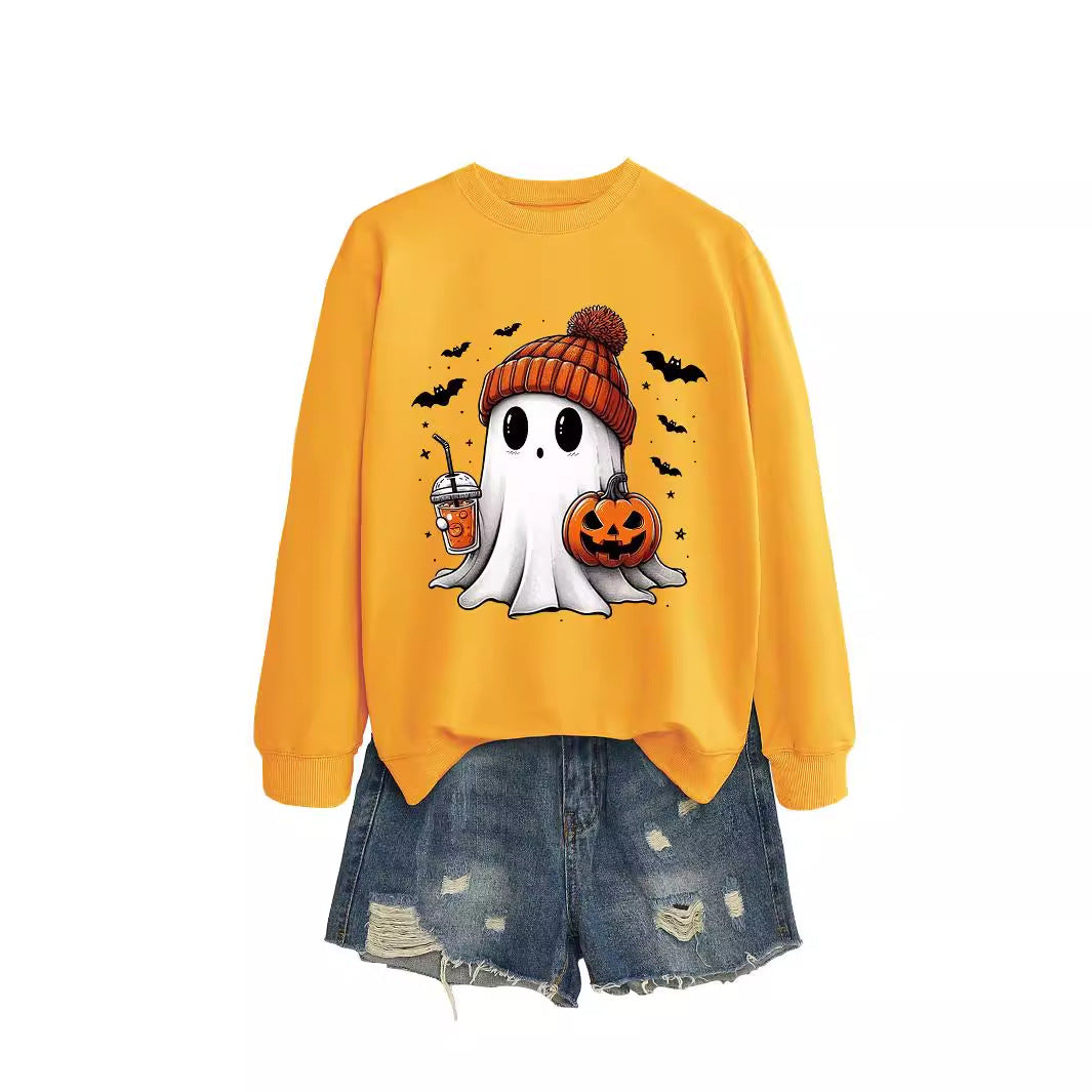 Pumpkin Print Long Sleeve Crew Neck Sweatshirt