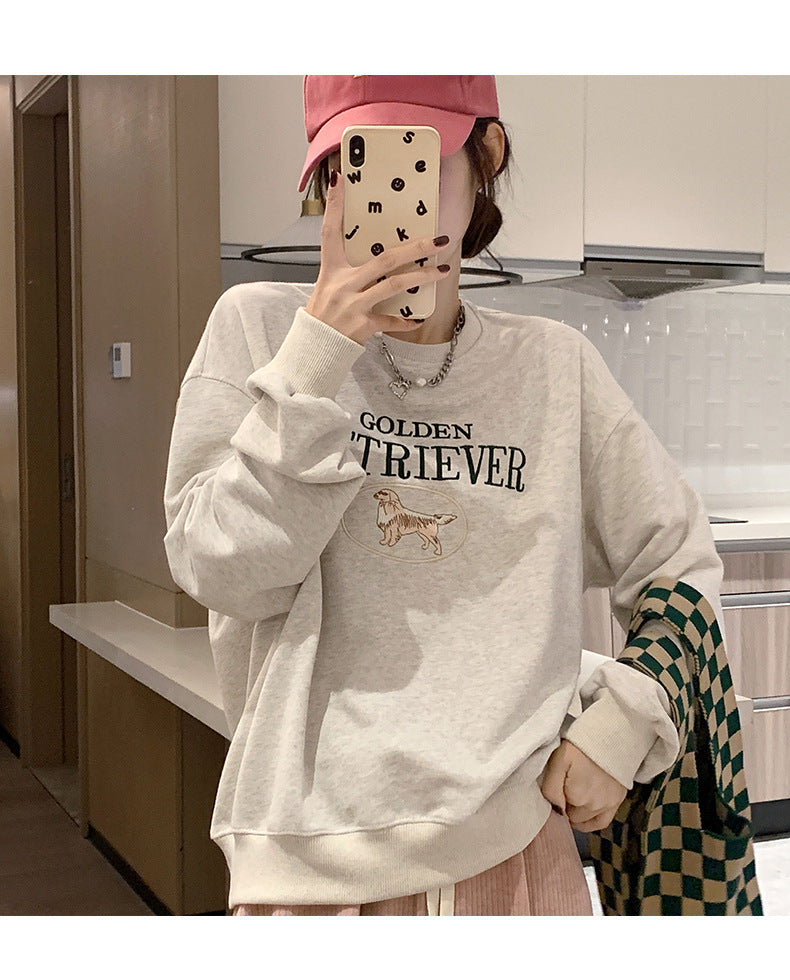 Cute Cartoon Embroidered Oversized Pullover Sweatshirt