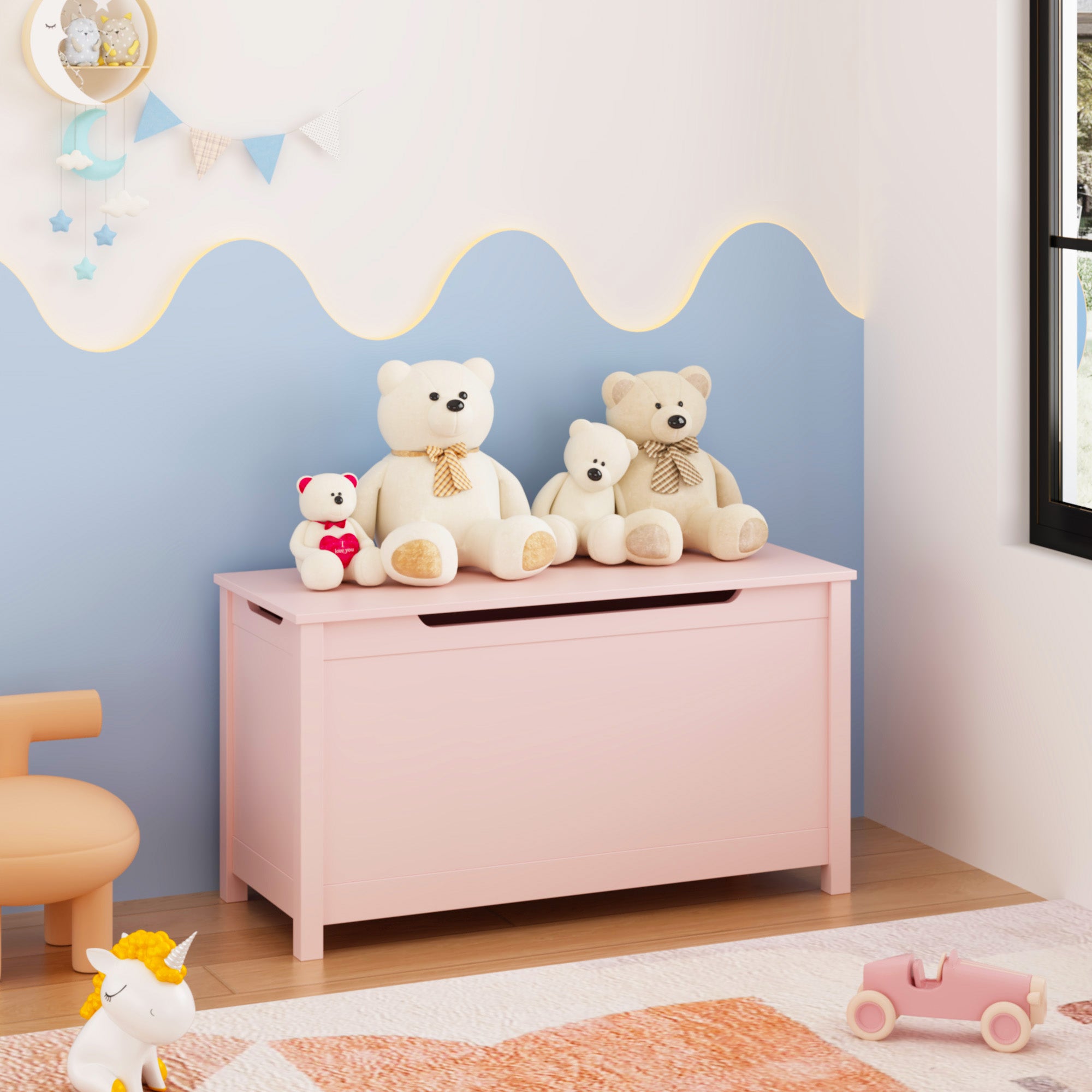 Wooden Toy Storage Chest for Kids (Pink)