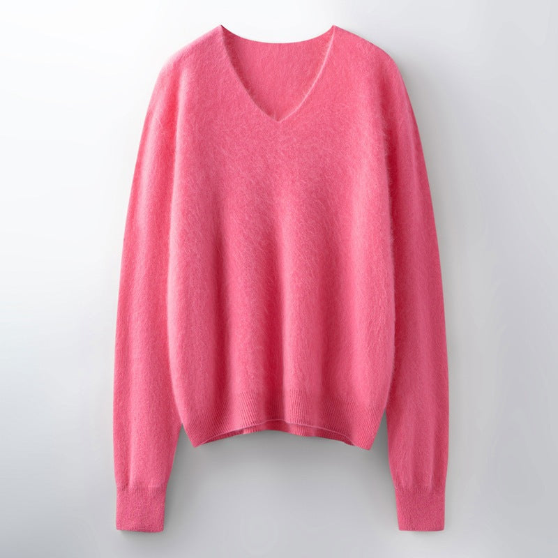 Versatile Loose-fitting Brushed Sweater in a Solid Color