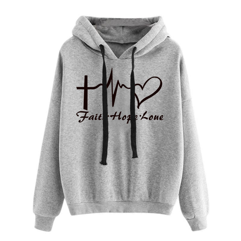 Women's Cute Heart Print Pullover Hoodie Sweatshirt