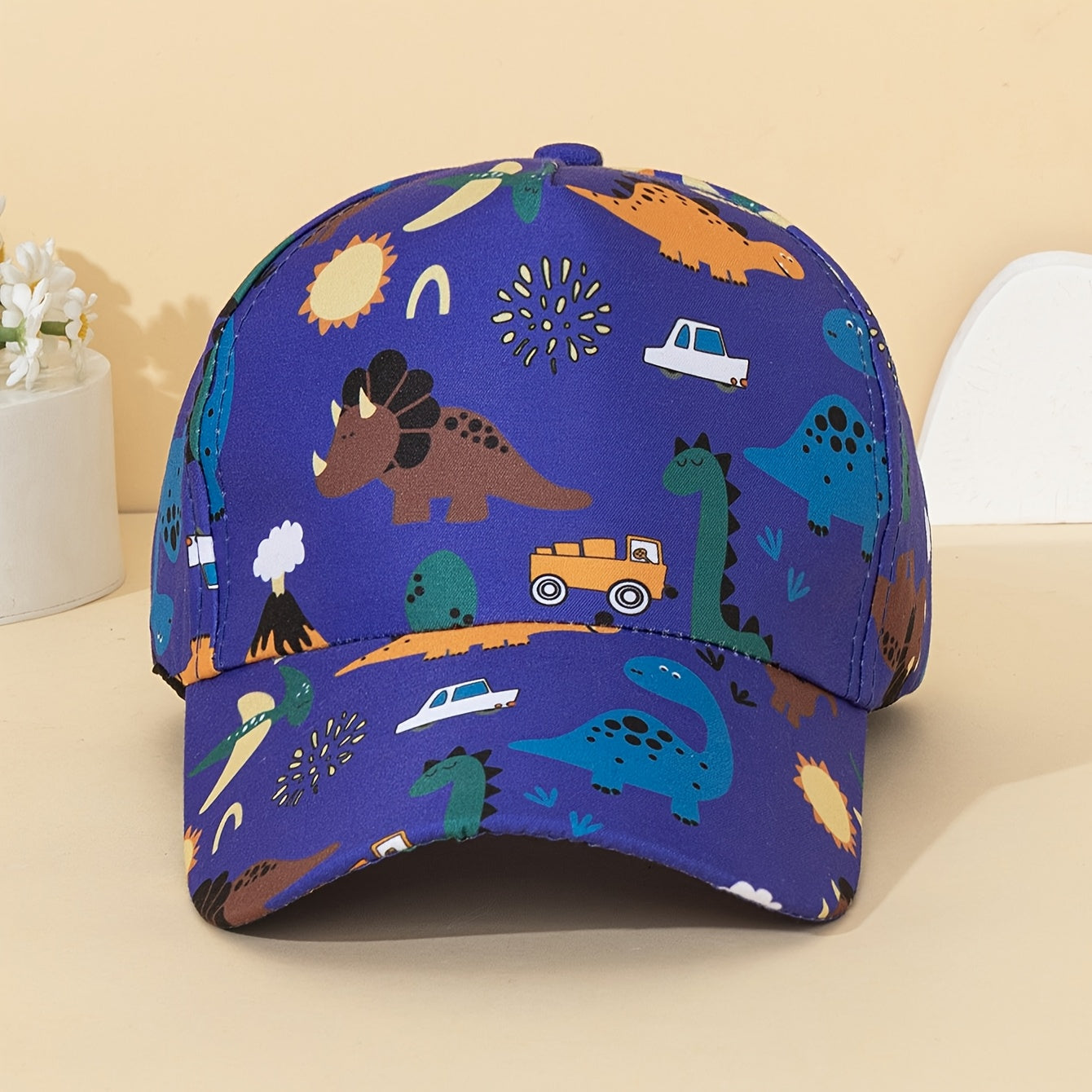 Adjustable Blue Dinosaur Print Baseball Cap for Kids