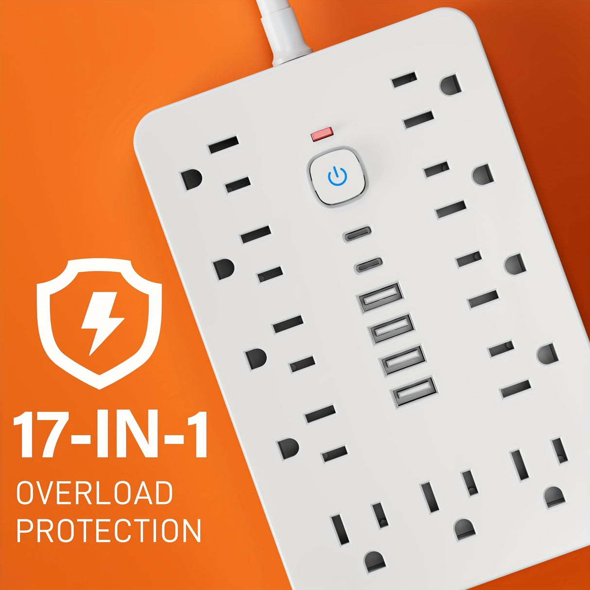 17-in-1 Surge Protector Power Strip with 11AC Outlets, 4USB & 2 Type-C Ports | Compact Multi-Plug Outlet Extender with Flat Plug Design, Space-Saving Extension Cord for Home, Office, and Kitchen | ...
