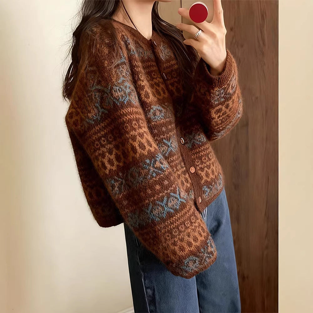 New Year & Christmas Red Jacquard Sweater for Women Fallwinter Style