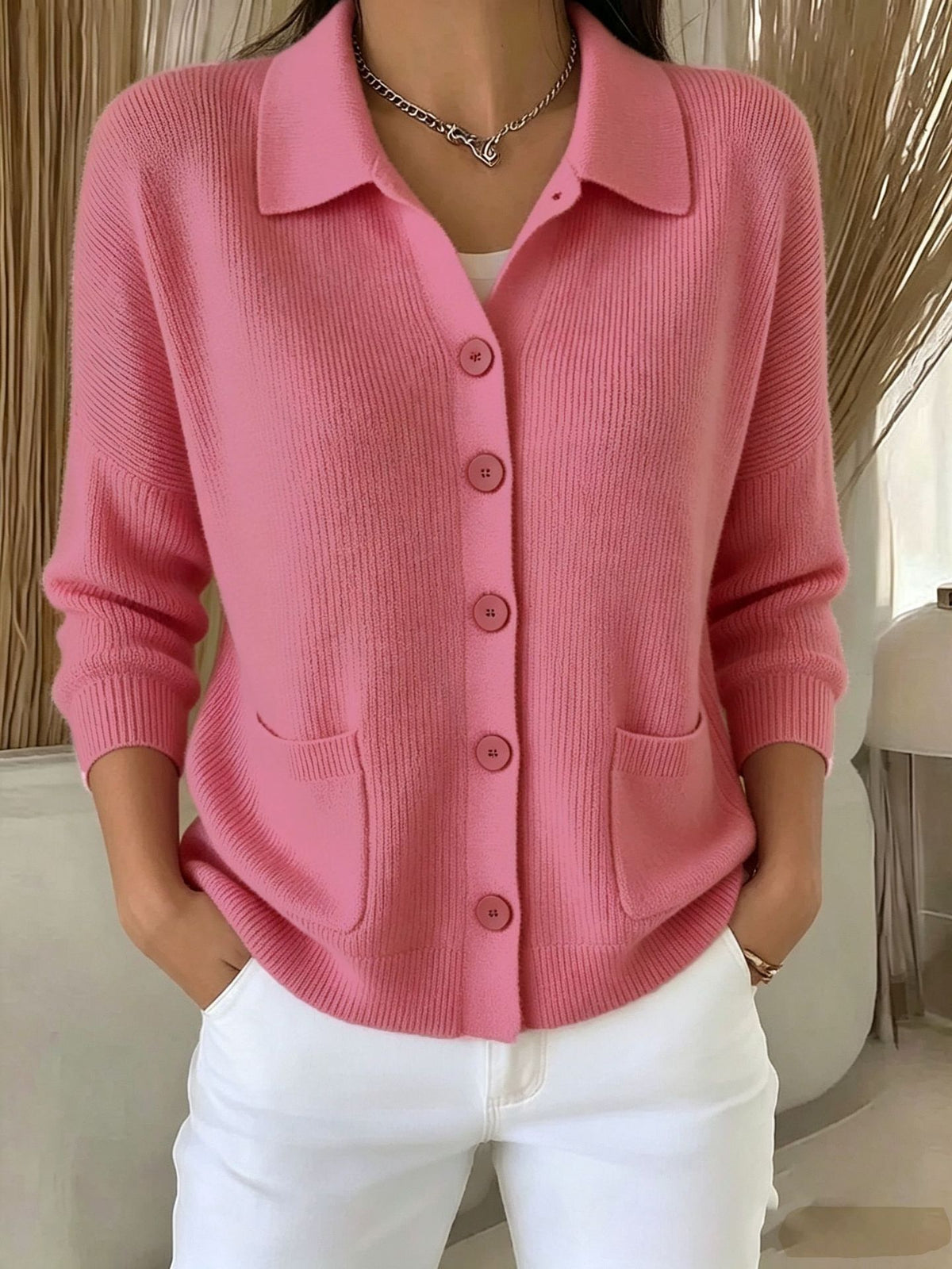 Casual Fashion Knitted Cardigan with Buttons Womens Sweater