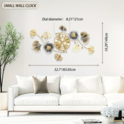 Decorative Wall Clock, Battery Operated Wall Clock, Silent Metal Wall Clock With 3D Ginkgo Leaf Motif, Horizontal Or Vertical Hanging, Dual Clock Hands, Quick Installation, Ideal For Living Room, Dining Room, Bedroom (Arab&Rome)