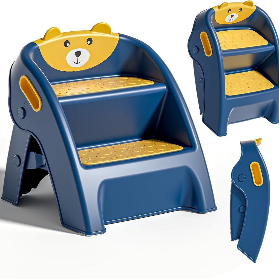 Foldable 2‑Step Toddler Step Stool with Non‑Slip Feet and Carry Handle